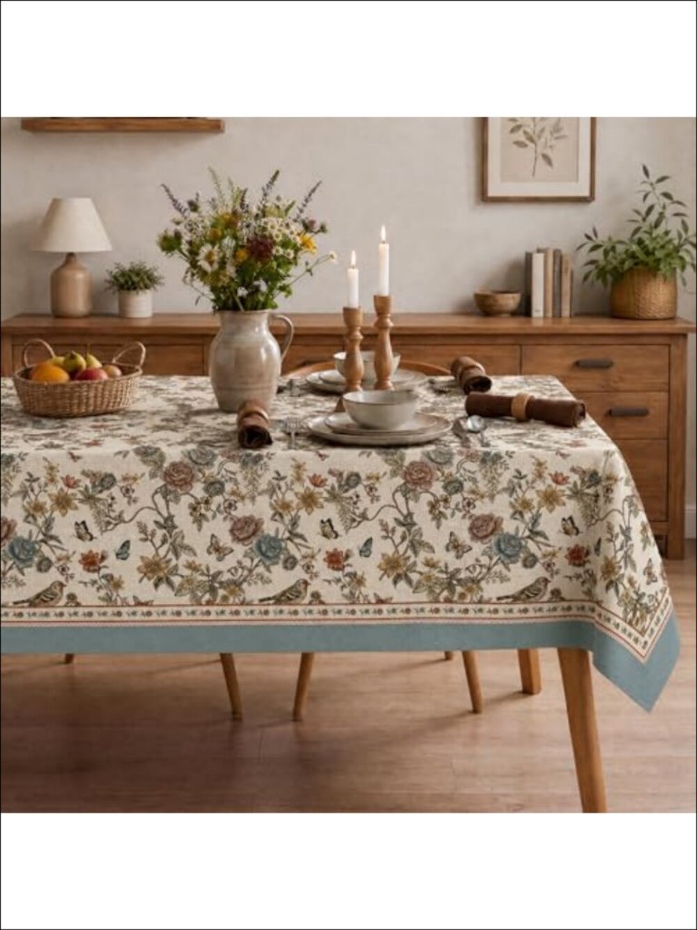Faux Linen Tablecloth 60x84 Rectangular Fits 36x60 to 48x72 Boho Dining